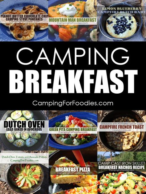 I love these easy camping breakfast ideas! These CampingForFoodies recipes are great for families who want to cook fun camping breakfast meals in a skillet over a campfire, in a dutch oven or on a camp stove or RV stove. The make ahead and no cook options are great fun for kids! #camp #camping #RV #campfire #dutchoven #campstove #skillet #makeahead #nocook #fun #easy #breakfast #ideas #campingbreakfastideas #CampingForFoodies #campfire #recipes #tips #tricks #hacks Fun Easy Breakfast Ideas, Easy Camping Breakfast Ideas, Camping Pancakes, Iron Skillet Breakfast, Dutch Oven Breakfast, Camping Breakfast Ideas, Rv Stove, Camping Recipes Breakfast, Easy Camping Breakfast