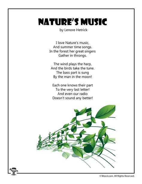 Nature's Music Children's Poetry Nature Poems For Kids, Poem On Environment, Poem Nature, Nature For Kids, Earth Poems, Nature Poems, Summer Poems, Poetry Tea, Poems For Kids