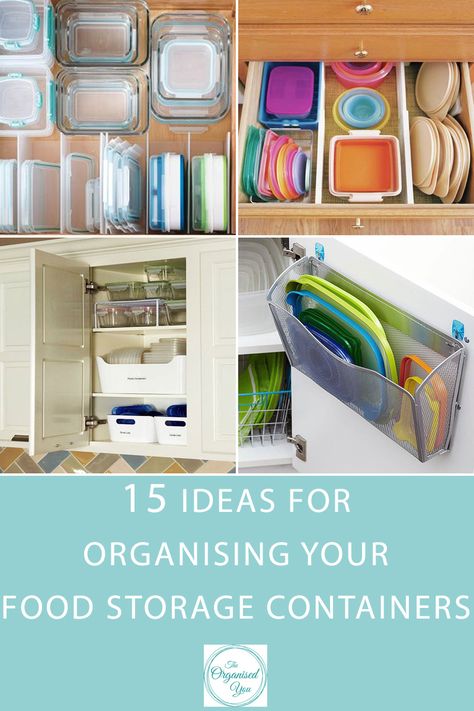 15 Ideas for Organising Your Food Storage Containers - are your kitchen cupboards or drawers overflowing with food storage containers and lids? Having trouble finding storage solutions for your collection? This round-up will give you some ideas and inspiration for getting your food storage containers organised with a few clever storage tricks. Click through to read the full post! Diy Cupboard Storage, Diy Food Storage, Organize Life, Kitchen Organisation, Organisation Hacks, Kitchen Storage Containers, Food Storage Containers Organization, Home Organisation, Organizing Tips