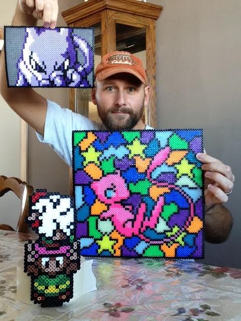 Mew Stained Glass Stained Glass Perler Bead Patterns, Bead Pokemon, Hama Beads Pokemon, Pokemon Crochet, Perler Designs, Pokemon Perler, Perler Projects, Crochet Pokemon, Pokemon Perler Beads