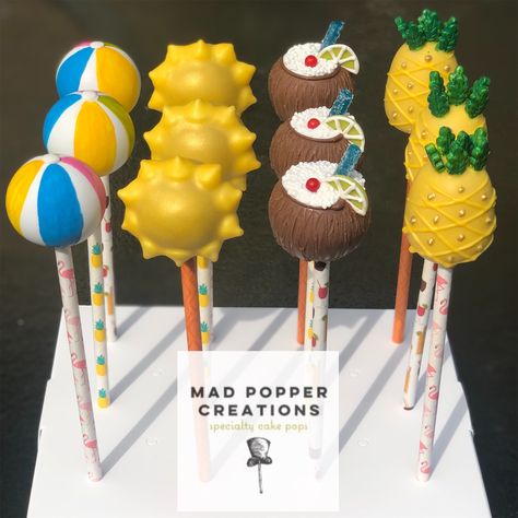 Luau Cake Pops, Beach Cake Pops, Pineapple Cake Pops, Tropical Cake Pops, Luau Cake, Tropical Cake, Birthday 16, Pool Party Cakes, Birthday Sleepover