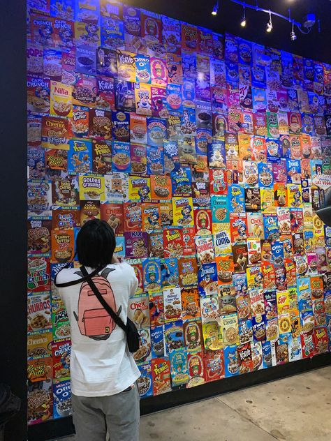 Cereal Box wall Cereal Decor, Cereal Theme, Cereal Party, Cereal Commercial, Apt Decor, Library Themes, Cereal Bar, Cereal Killer, Gamer Room Decor