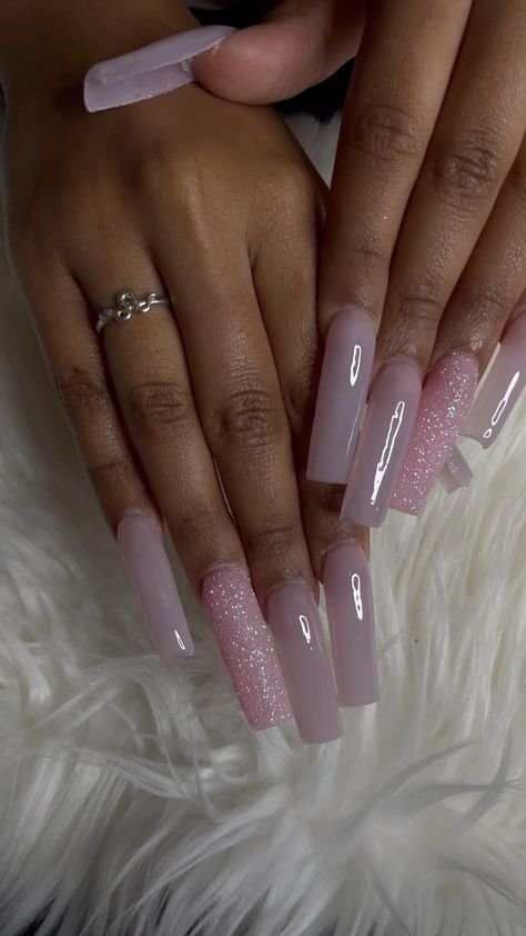 Baby Pink Nails Acrylic, Light Pink Acrylic Nails, Pink Nails Acrylic, Nude Acrylic Nails, Baby Pink Nails, Nails Acrylic Short, Pink Ombre Nails, Nails Nude, Homecoming Nails Acrylic