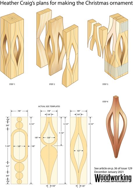 Make An Intricate Christmas Ornament | Canadian Woodworking Bandsaw Projects, Canadian Woodworking, Simple Wood Carving, Scroll Saw Patterns Free, Small Woodworking Projects, Christmas Wood Crafts, Wood Carving Patterns, Wood Turning Projects, Wooden Christmas Ornaments