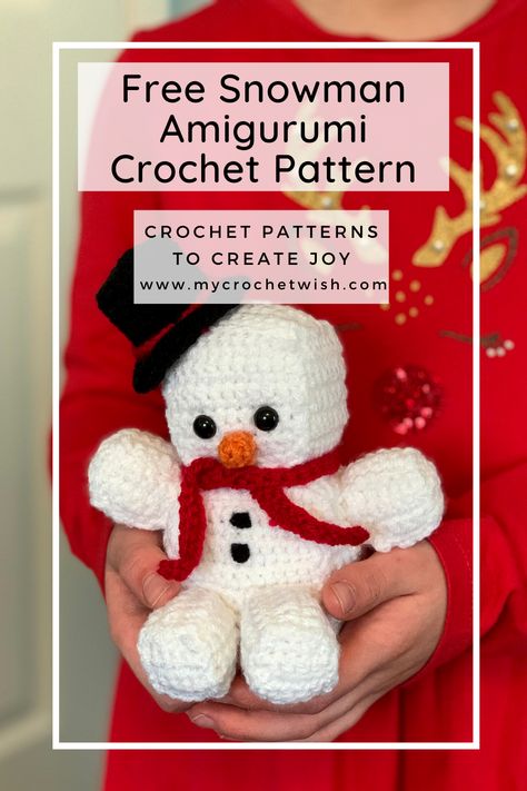 Add some Christmas cuteness to your day with this free snowman crochet pattern. It is quick and easy to make. Snowman Crochet Pattern, Beginner Amigurumi, Snowman Amigurumi, Snowman Crochet, Crochet Feather, Crochet Snowman, Crochet Decrease, Snowmen Patterns, Christmas Crochet Patterns