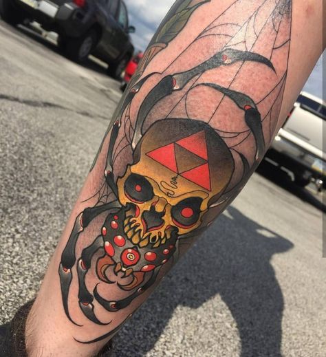 3,237 Me gusta, 19 comentarios - Lone Wanderer ⚙ (@videogametatts) en Instagram: "Spectacular #Skulltula tattoo by @deadmeat Thanks Nicholas! =D" Skulltula Tattoo, Spider Skull Tattoo, Neo Traditional Art, Game Tattoo, Spider Skull, Zelda Tattoo, Skull Spider, Z Tattoo, Trash Polka Tattoo