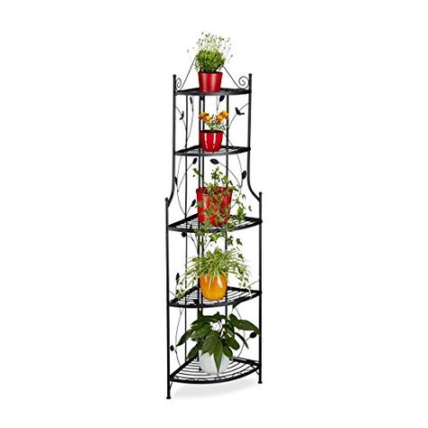 Relaxdays Pflanzentreppe Ecke GOTH, Metall, 5 Ablagen, klappbar, witterungsfest, Pflanzenregal, HxBxT: 160 x 36 x 36 cm, schwarz Garden Rack, Small Herb Gardens, Corner Plant, Support Pour Plante, Estilo Shabby Chic, Garden Floor, Wooden Plant Stands, Support Plante, Most Beautiful Gardens