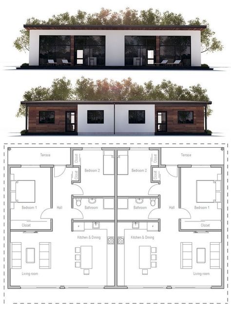 Duplex House Plan, New Home Tiny Duplex House Home, 2 Bedroom Rental House Plans, Duplex House Plans 2 Bedroom, Double House Plan, Double House Plans, Duplex House Plan, Double House, Duplex Floor Plans, Duplex Plans