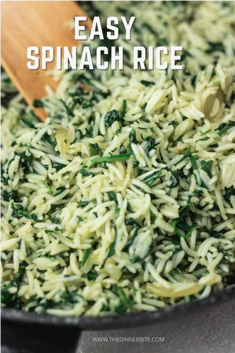 This easy spinach rice recipe spanakorizo is about to be the only way you make this Greek rice recipe. It is simple, quick, healthy and delicious. This homemade spinach rice uses a handful of ingredients and a quick way to make your white rice utterly delicious. You can serve it with everything and anything, it is a perfect side dish and a great option for a quick weeknight dinner for when time is of the essence. White Rice And Veggie Recipes, Garlic Butter Rice With Spinach, Hearty Rice Dishes, Spinach And Rice Side Dishes, Garlic Butter Spinach And Rice, Rice With Herbs Recipe, Creamy Spinach Rice, Sauteed Rice Recipes, Indian Spinach Side Dish