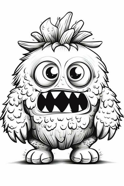 Simple Coloring Pages For Kids, Simple Coloring Pages, Monster Sketch, Pikachu Coloring Page, Cute Monsters Drawings, Cozy Cuddles, Traditional Tattoo Designs, Family Coloring Pages, Witch Coloring Pages