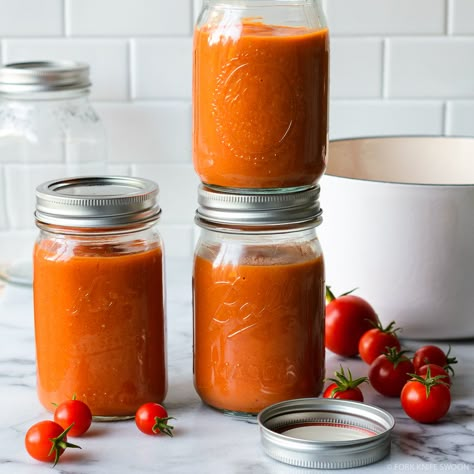 Quick and simple, homemade roasted cherry tomato sauce - packed with flavor from fresh cherry tomatoes that caramelize and become wonderfully jammy after a quick stint in the oven. This even more delicious take on traditional tomato sauce is made with simple ingredients like garlic, olive oil, basil, and thyme, and you'll want to make batches of it all Summer long! Find the recipe on forkknifeswoon.com #tomatosauce #cherrytomatoes #homemade #canning #vegan #summer #italian #pasta Roasted Cherry Tomato Sauce, Peach Pork Chops, Cherry Tomato Recipes, Marinara Sauce Recipe, Cherry Tomato Sauce, Roasted Tomato Sauce, Layer Dip, Roasted Cherry, Roasted Cherry Tomatoes