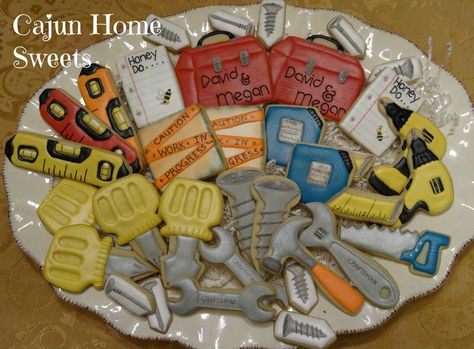 Honey Dukes Party, Tool Party For Groom, Honey Do Shower Cookies, Honey Do Shower Ideas Decor, Tool And Gadget Shower Ideas, Handyman Shower Ideas, Tool Shower For Groom, Groom Shower Ideas, Honey Do Shower Ideas