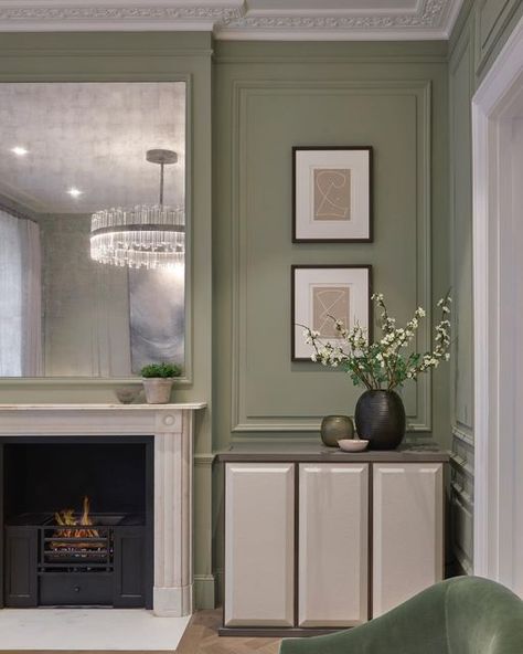 Eglomise Mirror, Tiles For Wall, Reception Room, Green Interiors, Living Room Inspo, Bespoke Furniture, Reception Rooms, Cornice, Living Room Inspiration