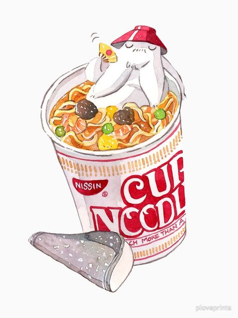 Noodle Aesthetic, Radish Spirit, Cup Of Noodles, Noodle Art, Japanese Food Illustration, Personajes Studio Ghibli, Food Illustration Art, Vinyl Bumper Stickers, Cup Noodles