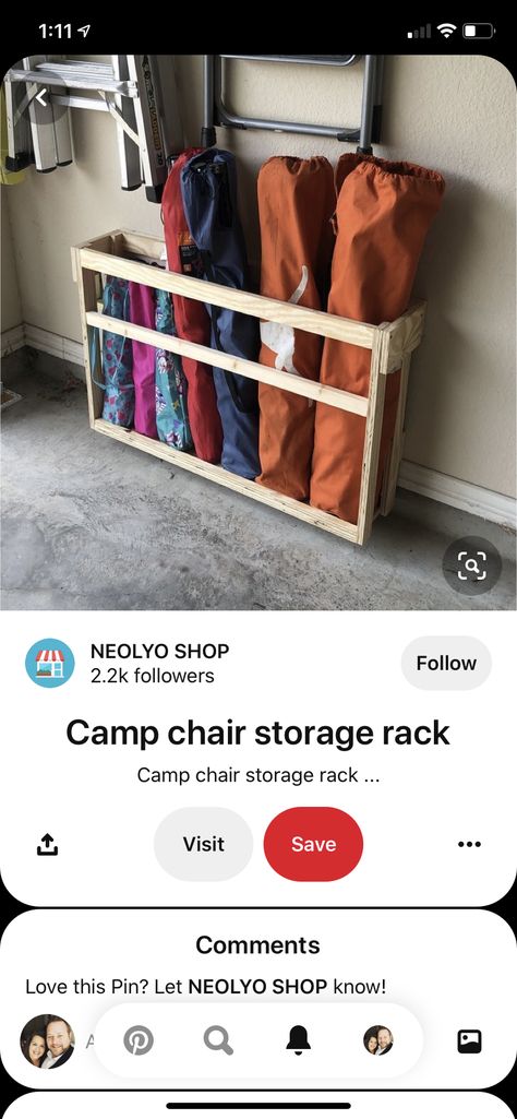 Hunting Clothes Storage, Diy Camping Chair, Camp Chair Storage, Beach Towel Storage, Camping Gear Storage, Fishing Gear Storage, Garage Storage Inspiration, Outdoor Organization, Garage Organisation