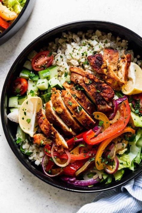 Easy Sheet Pan Chicken Shawarma Bowls with Veggies Chicken Shawarma Bowl, Easy Sheet Pan Chicken, Weekend Meal Prep, Real Food Dietitians, Sheet Pan Chicken, Cilantro Lime Dressing, Chicken Shawarma, Pan Chicken, Sheet Pan Dinners