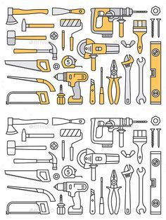 Building Tools Icons by volyknataliia | GraphicRiver Tool Ornaments, Ornament Coloring, Christmas Ornament Coloring Page, Building Tools, Colourful Buildings, Christmas Ornament, Coloring Pages, Tools, Christmas Ornaments