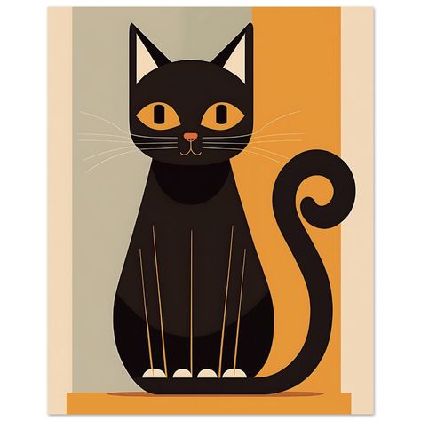 Add a touch of retro charm to your home with this stunning abstract illustration wall art print of a cat! Inspired by the sleek lines and bold colors of mid-century modern design, this print features a stylish feline silhouette surrounded by geometric shapes and patterns. Perfect for cat lovers and fans of mid-century modern design, this print would make a great focal point in a living room, bedroom, or study. It's also a thoughtful gift idea for anyone who appreciates unique and stylish artwork Retro Cat Illustration, Modern Cat Art, Cat Line Art, Cactus Paintings, Modern Art Poster, Abstract Cat, Stylish Artwork, Mid Century Modern Patterns, Ganesha Painting