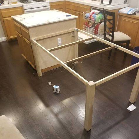 Building an island extension dining table frame | DIY Home Improvement Forum Island With Lower Table Attached, Diy Island Extension, Drop Down Kitchen Island Dining Table, Island Table Extension, Dining Table Attached To Island, Kitchen Island Table Extension, Kitchen Island Dining Table Extension, Table At End Of Island, Island As Dining Table