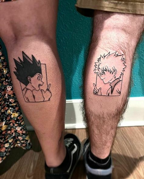 Killua And Gon For Jo And Her Bestie Anime Friendship Tattoos, Gon And Killua Matching Tattoos, Killua X Gon Tattoo, Gon And Killua Tattoo, Matching Anime Tattoos, Duo Tattoo Ideas, Duo Tattoos, Unique Best Friend Tattoos, Killua Tattoo