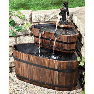 Wooden Barrel Corner Water Fountain Outdoor Patio Garden Decor Barrel Fountain, Wooden Barrels, Water Fountain Pumps, Taman Air, Outdoor Water Feature, Rustic Patio, Waterfall Fountain, Fountain Pump, Water Fountains Outdoor