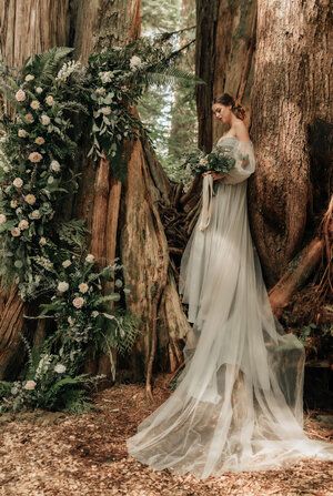 Magical & Whimsical Tofino Forest Elopement Shoot — Wickininnish Inn Enchanted Forest Wedding Dress, Forest Wedding Dress, Lotr Wedding, Twilight Wedding, Ethereal Wedding Dress, Forest Elopement, Forest Theme Wedding, Fairy Wedding Dress, Enchanted Forest Wedding