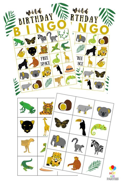 Bingo Free Printable, Birthday Bingo, Bingo Printable, Jungle Party, Jungle Theme, Bingo Games, Jungle Animals, Birthday Balloons, Birthday Theme