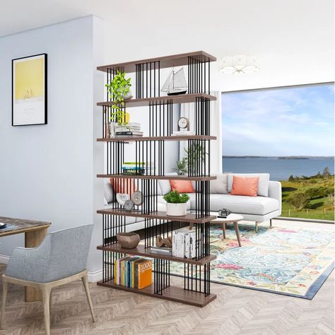 mylotus-home Walbourne Lron Bookcase | Wayfair Open Shelving Units, Walnut Bookcase, Antique Bookcase, Modern Bookshelf, Room Window, Window Room, Antique Wood, Art Books, Furniture Outlet Stores