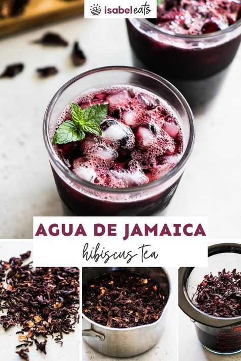 Made with only 3 ingredients, Agua de Jamaica is a sweet and tart refreshing drink made from hibiscus flowers that’s very popular in Mexico. It’s one of the most popular kinds of agua frescas and is ready in only 15 minutes! Hibiscus And Cucumber Water, Hibiscus Aqua Fresca, How To Dry Hibiscus Flowers, Jamaica Tea Hibiscus, How To Make Jamaica Drink, Jamaica Agua Fresca, Hibiscus Agua Fresca, Jamaica Tea, Jamaica Water