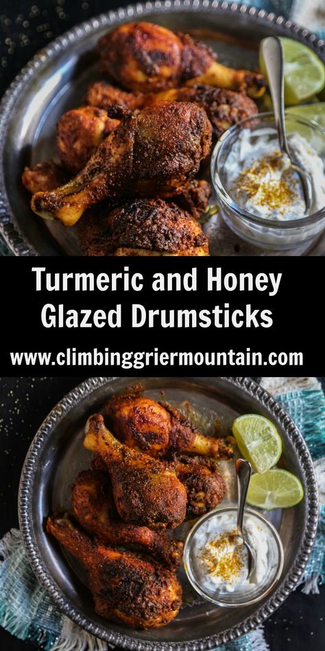 Turmeric and Honey Glazed Drumsticks - The Curious Plate Asparagus And Peas, Veggies And Rice, Bone In Chicken Recipes, Turmeric Chicken, Baked Chicken Drumsticks, Grain Recipes, Turmeric And Honey, Paleo Dishes, Easy To Make Dinners