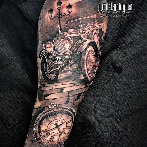 🚘 🕰⚡️👏 Old car & pocket watch. Meaningful Tattoos For Men, The Best Tattoos, Car Tattoos, Best Tattoos, Clock Tattoo, Old Car, Skin Art, Meaningful Tattoos, Old Cars