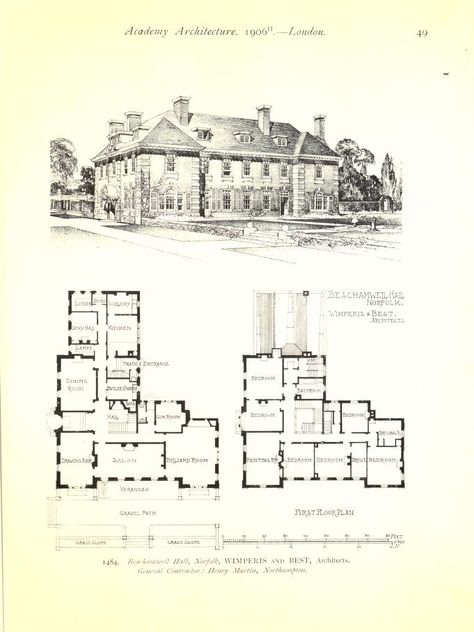 Architectural Blueprint, Manor House Plans, Classic House Plans, Mansion Plans, British Houses, 2d Floor Plan, American Mansions, Victorian House Plans, 3d Floor Plans