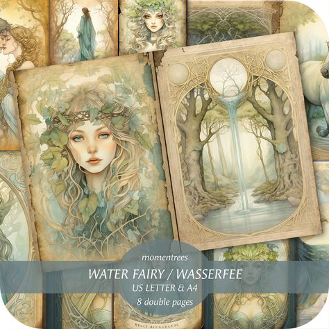 Fairytale Junk Journal, Fairy In The Woods, Fairy In The Forest, Magical Journal, Digital Journal Pages, Fairy Nature, Enchanted Gardens, Water Fairy, Nature Motifs