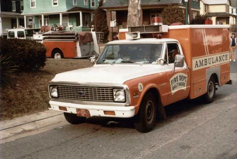 An ambulance and a fire truck in Baltimore, 1970s. | Flickr Baltimore Fire Department, Ems Vehicles, American Ambulance, Emergency Doctor, Cop Cars, Baltimore City, Classic Pickup Trucks, Life Support, Fire Apparatus