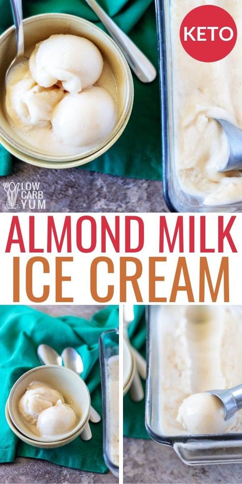 Homemade Almond Milk Ice Cream, Dairy Free Ice Cream Recipe, Almond Milk Ice Cream Recipe, Recipe With Almond Milk, Keto Dairy Free, Dairy Free Dessert Easy, Almond Milk Ice Cream, Keto Dairy, Low Carb Ice Cream