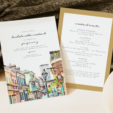 NOLA | New Orleans Mardi Bachelorette Itinerary Invitation Mardi Gras Bachelorette, Bachelorette Schedule, Street Watercolor, New Orleans Bourbon Street, Itinerary Invitation, Themed Bachelorette Party, Bachelorette Invitation, Bachelorette Itinerary, Weekend Itinerary