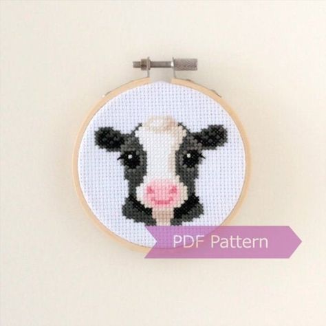 Small Cow Cross Stitch Pattern, Cow Cross Stitch Pattern, Cow Cross Stitch, Cross Stitch Cow, Cow Embroidery, Graph Paper Art, Animal Cross Stitch Patterns, Cross Stitch Bird, Cross Stitch Heart