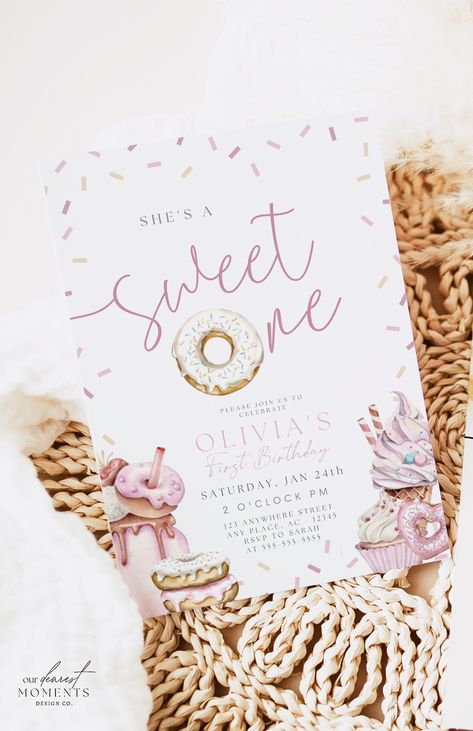 The perfect digital invitation template for your 'Sweet One' boho sweets themed 1st birthday party! Effortlessly customize and share the joy online with this chic design. A perfect base for your decor to set the tone for a beautiful event! Perfect for hassle-free party planning. Make the day memorable and share the excitement with friends and family. Instant Download with the option of sending via text or printing. Visit 'Our Dearest Moments' to shop the collection and buy now! Sweet 1 Birthday Party Girl, One Sweet Girl Birthday Party, One Year Old Birthday Party Girl, Sweet One Birthday Theme, Boho First Birthday Party, Sweet One 1st Birthday, Boho First Birthday, First Birthday Party Ideas, Themed 1st Birthday