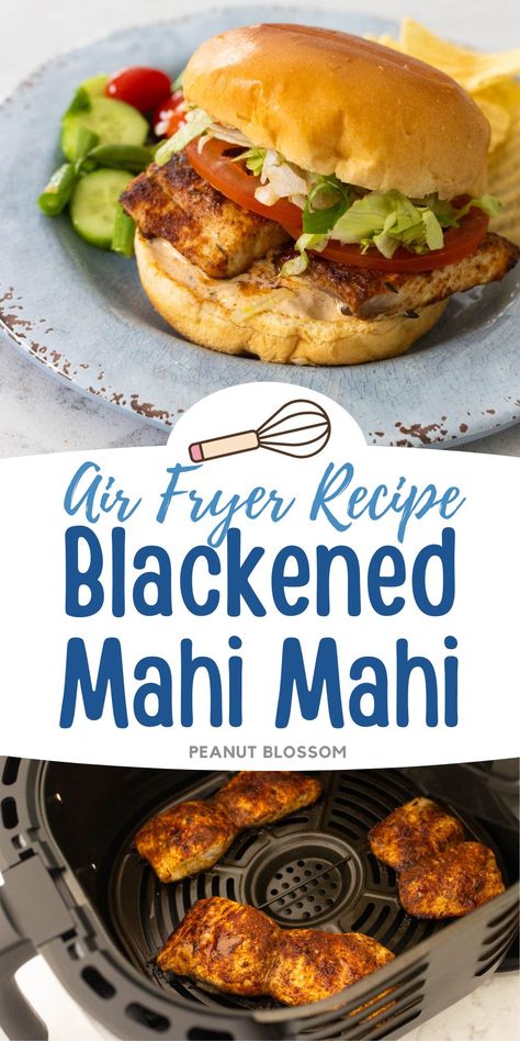 Cook the mahi mahi in an air fryer basket and top a toasted brioche bun with remoulade sauce and lettuce and tomato for a 10-minute dinner idea on a busy night. Blackened Mahi Mahi Sandwich, Mahi Mahi Sandwich Recipes, Mahi Mahi Recipes Air Fryer, Mahi Mahi Burger, Mahi Mahi Sandwich, Mahi Sandwich, Easy Vacation Meals, Blackened Mahi Mahi, Mahi Mahi Recipes