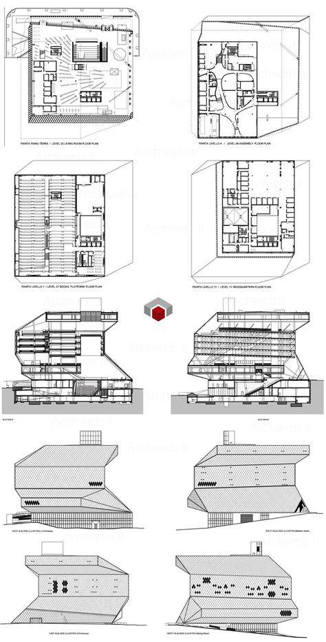 Rem Koolhaas - Seattle Library dwg 2D Seattle Library Plan, Seattle Public Library Diagram, Library Floor Plan, Oma Architecture, Seattle Library, Seattle Central Library, Seattle Public Library, Library Plan, Architecture Program