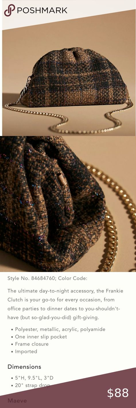 NWT Maeve Frankie Mini Clutch Tweed Anthropologie Handbags, Anthropologie, Sparkle, Packaging, Handbags, Plus Fashion, Fashion Design, Closet, Fashion Tips