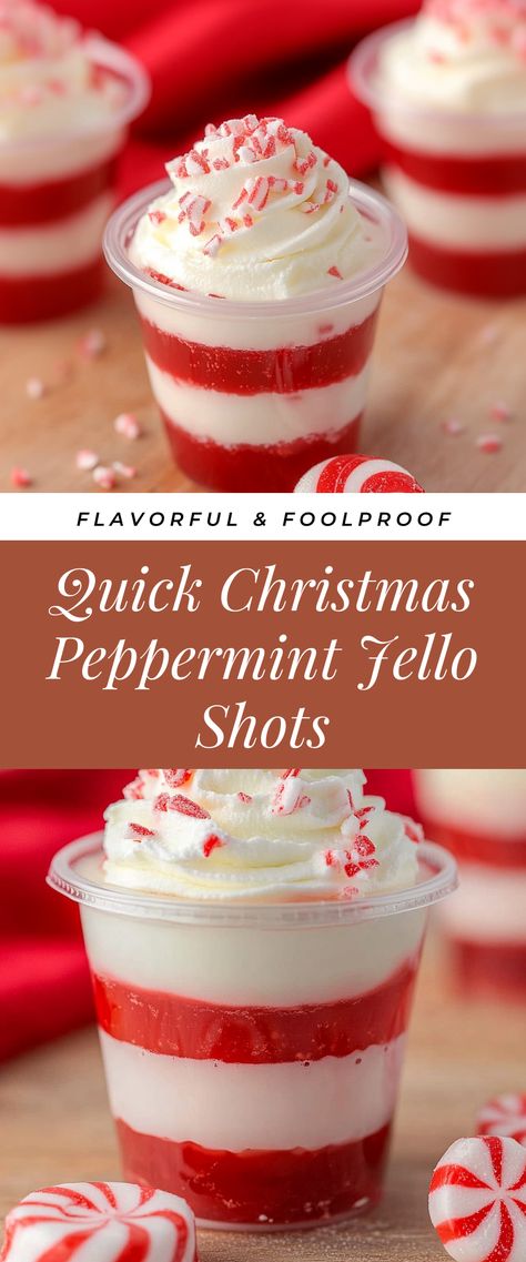 Image for Quick Christmas Peppermint Jello Shots Mint Jello Shots, Festive Jello Shots, Cardi B Whip Shots Recipes, Christmas Themed Jello Shots, Candy Cane Jello Shots, Jell-o Shots Christmas, Jello Shot Charcuterie Board, Appetizer Recipes For Christmas Party, Christmas Jell-o Shots