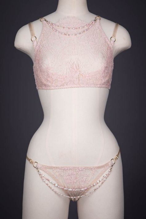 'Rosa' Bridal Chantilly Lace Lingerie Set With Pearl Beading By Karolina Laskowska | The Underpinnings Museum Karolina Laskowska, French Chantilly Lace, Bridal Lingerie Set, Bridal Trousseau, Pearl Beading, High Neck Bra, Graduation Style, Freshwater Pearl Jewelry, Lace Lingerie Set