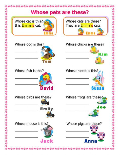 Whose pets are these? - Interactive worksheet Singular And Plural Nouns, Possessive Nouns, Possessive Adjectives, Possessive Pronoun, Adjective Worksheet, Grammar For Kids, Nouns Worksheet, Personal Pronouns, English Grammar Worksheets