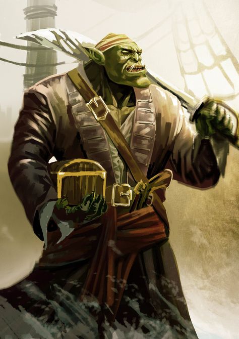 Magic Pirate, Orc Pirate, Orc Warrior, Half Orc, Goblin Art, Pathfinder Character, Dungeons And Dragons Art, Pirate Art, Heroic Fantasy