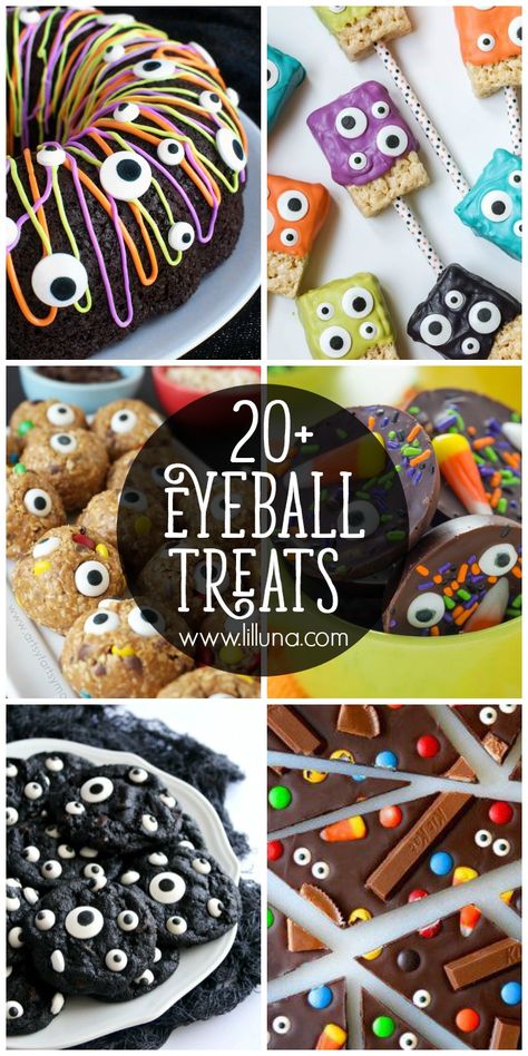 A roundup of 20+ Eyeball Treats that make for the perfect Halloween party snacks and desserts!! No tricks here, just treats! { lilluna.com } Eyeball Treats, Halloween Themed Snacks, Halloween Food Crafts, Halloween Snacks For Kids, Perfect Halloween Party, Candy Eyeballs, Treats Halloween, Halloween Sensory, Halloween Entertaining