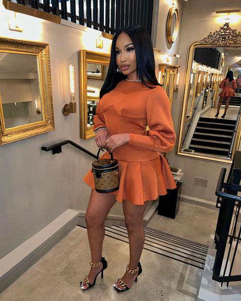 Karin Jinsui (@karinjinsui) • Instagram photos and videos Karin Jinsui Outfits, Karin Jinsui, Fit And Flare Mini Dress, Orange Fits, Elegant Outfit Classy, Fitted Mini Dress, Flare Mini Dress, Slim Dresses, Glamorous Evening Gowns