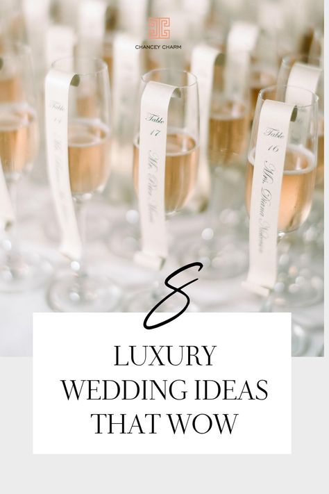 Get inspiration for planning a unique wedding that will really impress your guests.From a dramatic wedding entrance or exit to creating an unforgettable guest experience with a ladies lounge, the Chancey Charm team is sharing a roundup of 8 luxury wedding ideas that wow. Decor Reception Wedding, Romantic Luxury Wedding, Unique Classy Wedding Ideas, Wedding Decor Planning, Entertainment Ideas For Wedding, Wedding Guest Arrival Ideas, Extravagant Wedding Ideas, Best Wedding Details, Unforgettable Wedding Ideas