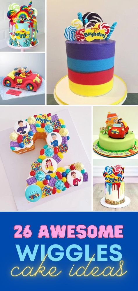 A selection of Wiggles Cakes that are perfect for birthdays for children. Wiggles Cake, Emma Wiggle, Birthday Cake Designs, Wiggles Birthday, Harry Birthday, Second Birthday Ideas, 2 Birthday Cake, Kids Birthday Themes, The Wiggles