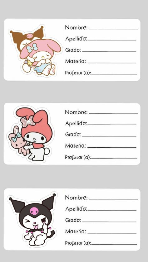 Kuromi Note, Hello Kitty School, School Name Labels, Subject Labels, Birthday Invitation Card Template, Diy Gift Set, Paper Dolls Book, Funny Doodles, Bullet Journal Stickers